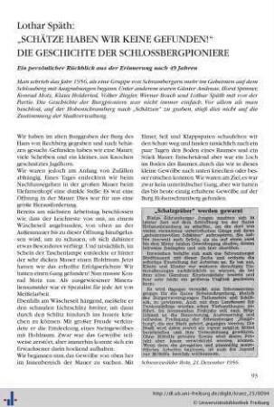 „Schätze haben wir keine gefunden!“ Die Geschichte der Schlossbergpioniere.