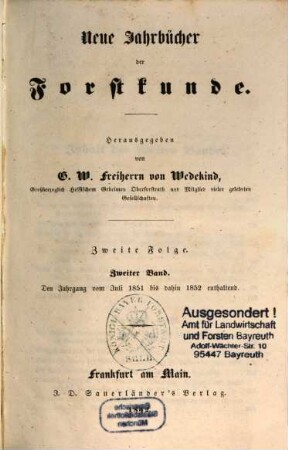 Neue Jahrbücher der Forstkunde. 2. 1851/52 (1852)