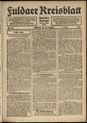 Erste Ausgabe vom Mittwoch, den 20. August 1919.