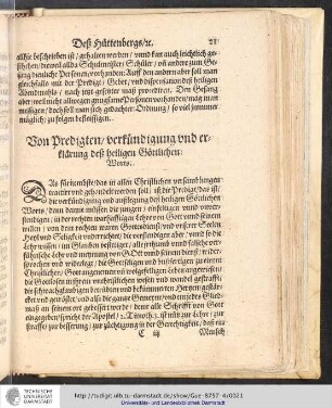 Von Predigten / verkündigung und erklärung deß heiligen Göttlichen Worts