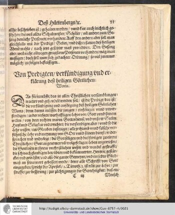 Von Predigten / verkündigung und erklärung deß heiligen Göttlichen Worts