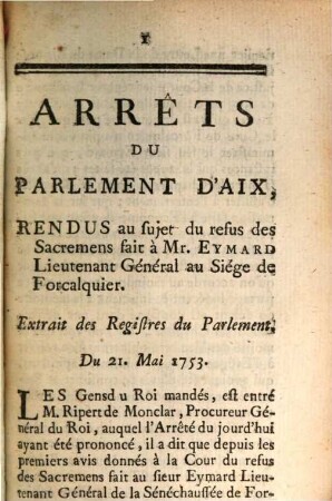 Lettre Du Parlement De Provence Au Roy