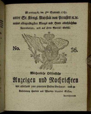 No. 36. Montags, den 3ten Septemb. 1781.