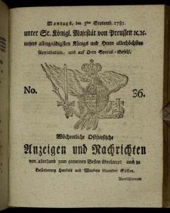 No. 36. Montags, den 3ten Septemb. 1781.