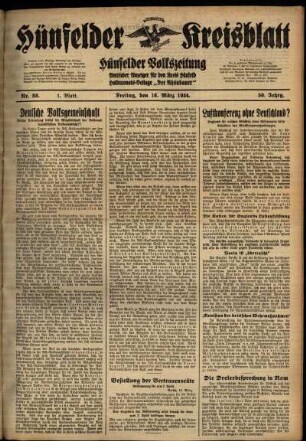 Erste Ausgabe vom Freitag, den 16. März 1934.