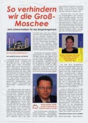 Propagandaflugblatt der Bürgerbewegung "pro Köln" gegen den Bau der Großmoschee in Köln-Ehrenfeld