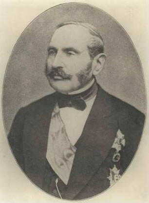Fidel Karl von Baur-Breitenfeld, Generalmajor, Kriegsminister von 1849- 1850, in Zivil, Schärpe und Orden, Brustbild in Halbprofil