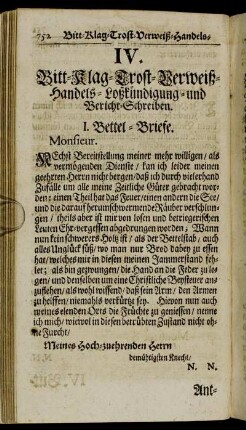 IV. Bitt- Klag- Trost- Verweiß- Handels- Loßkündigung- und Bericht-Schreiben.