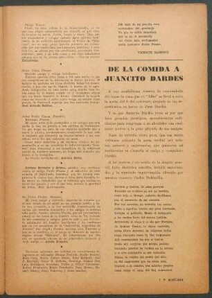 De la comida a Juancito Dardes