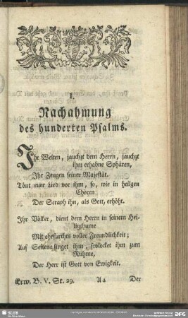 I. Nachahmung des hunderten Psalms
