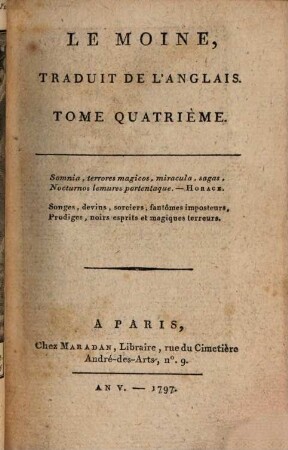 Le Moine : Traduit De L'Anglais. 4