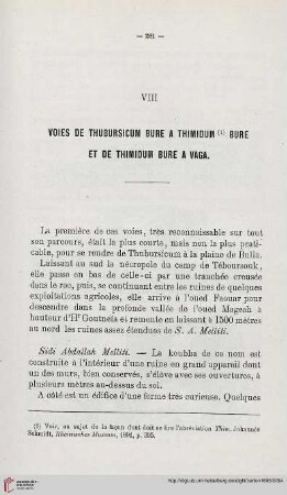 VIII. Voies de Thubursicum bure a Thimidum bure et de Thimidum bure a Vaga