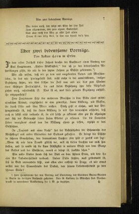 Über zwei bedeutsame Vorträge