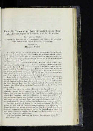 Ueber die Förderung der Landwirtschaft durch öffentliche Zuwendungen in Preussen und in Schweden.