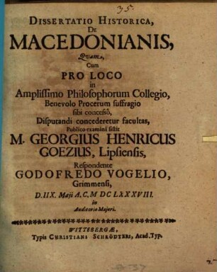 Dissertatio Historica, De Macedonianis
