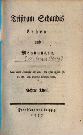 Tristram Schandis Leben und Meynungen. 8