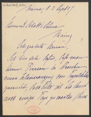 Brief an B. Schott's Söhne : 02.09.1907