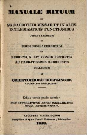 Manuale rituum in SS. sacrificio missae ...