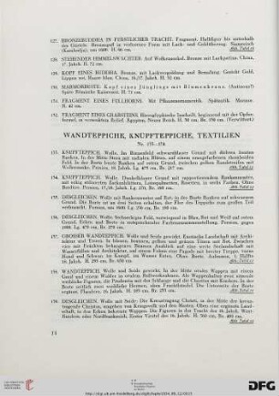 Wandteppiche, Knüpfteppiche, Textilien (Nr. 133-174)