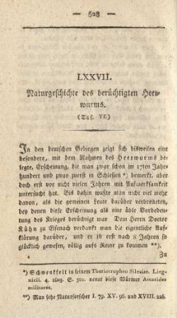 LXXVII. Naturgeschichte des berüchtigten Heerwurms. (Taf. VI.)