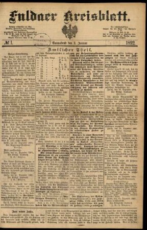 Erste Ausgabe vom Samstag, den 02. Januar 1892.