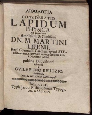Lithologia s. Consideratio Lapidum Physica