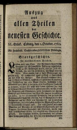 XL. Stück. Coburg, den 1. October, 1760.