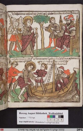 Oben: Johannes wird vor den Präfekten geführt. Unten: Johannes wird nach Rom eingeschifft.