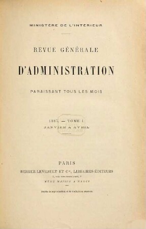 Revue générale d'administration. 28. 1887 = Jan. - Apr.