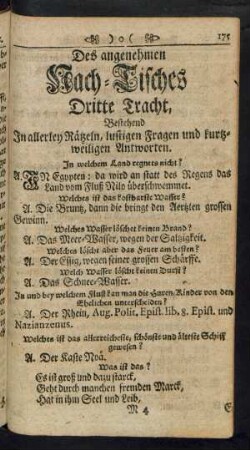 Des angenehmen Nach-Tisches Dritte Tracht, In allerley Rätzeln, lustigen Fragen und kurtzweiligen Antworten.