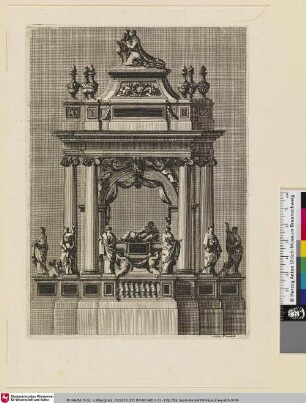 [Mausoleum mit zahlreichen Skulpturen geschmückt; Vaste mausolée dont le piédestal est orné de diverses statues]
