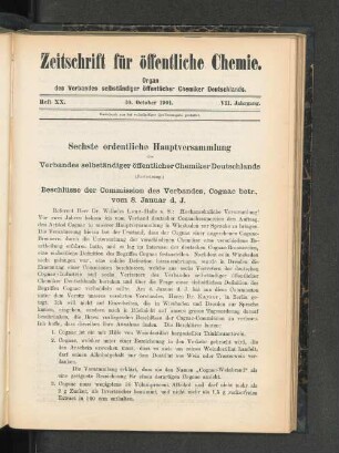 Sechste ordentliche Hauptversammlung des Verbandes selbständiger öffentlicher Chemiker Deutschlands.