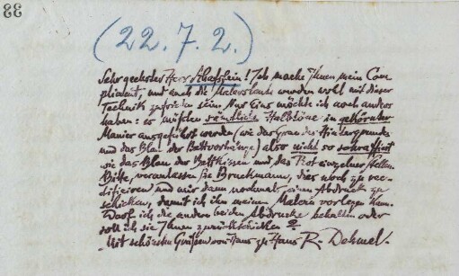 Brief an den Verlag Schafstein & Co