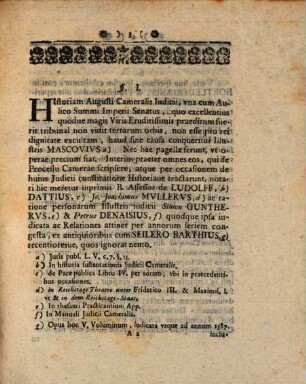 Selecta capita de historia et iurisdictione augusti cameralis iudicii