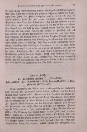 Zweiter Abschnitt. Die Landgrafen Heinrich I. (1292-1308), Johann (1308-1311), Otto (1308-1328),, Heinrich II. (1328-1377), Hermann (1377-1413)