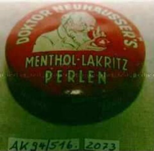 Blechdose für "DOKTOR NEUHÄUSSER'S MENTHOL-LAKRITZ PERLEN"
