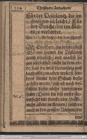 Die XIX. Andacht, oder dem schrecklichen grawen der Seuche
