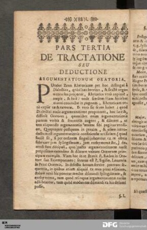 Pars Tertia. De Tractatione Seu Deductione Argumentationum Oratoria.
