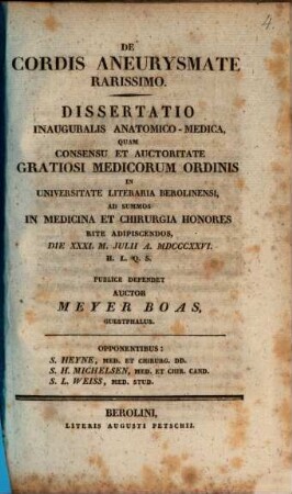 De cordis aneurysmate rarissimo : dissertatio inauguralis anatomico-medica
