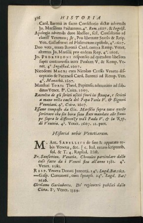 316-328, Historia urbis Venetiarum. - Historia Nobilium familiarum Italiae.