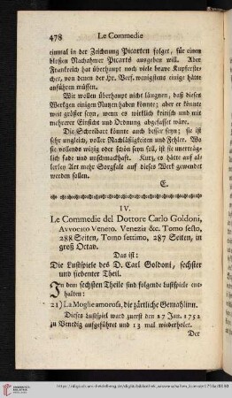 4: [Rezension von: Le Commedie del Dottore Carlo Goldoni, Avvocato Veneto, Tomo sesto, Tomo settimo]