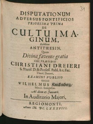 31: De Cultu Imaginum : Exhibens Antithesin