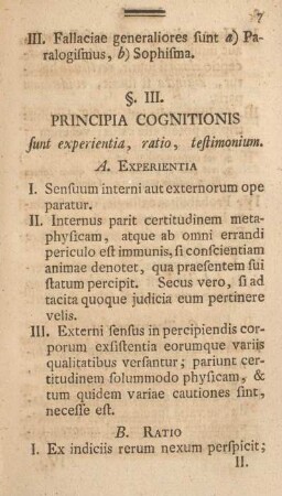 §. III. Principia cognitionis.