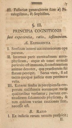 §. III. Principia cognitionis.