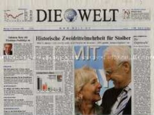 Fragment der Tageszeitung "Die Welt" zur Landtagswahl in Bayern