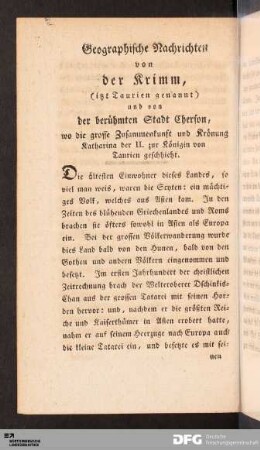 Geographische Nachrichten von der Krimm, [...] und von der berühmten Stadt Cherson [...]