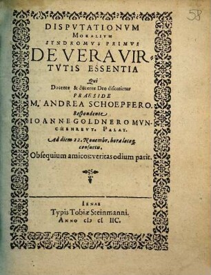 Disputationum Moralium Syndromus Primus - XVII.