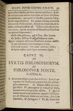 Caput VI. De Furtis Philosophorum, Et Philosophiae Fonte, Cabbala