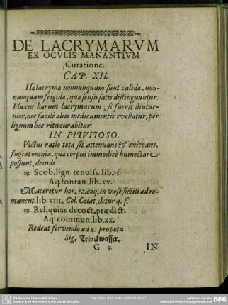 Cap. XII. De Lacrymarum Ex Oculis Manantium Curatione