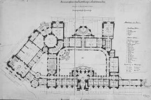 Revisionspläne zum Akademieneubau : Dresden, Kunstakademie und Ausstellungsgebäude des Sächsischen Kunstvereins, Grundriss Hauptgeschoss